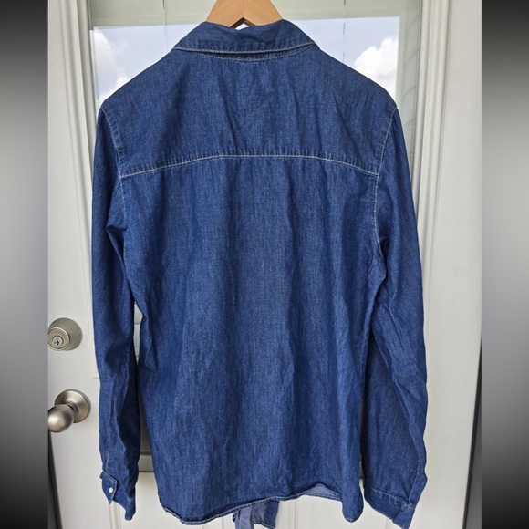 New Look Chambray Shirt 3X Plus Blue Long Sleeve Snap Buttons Tie Front  Classic - Picture 12 of 12